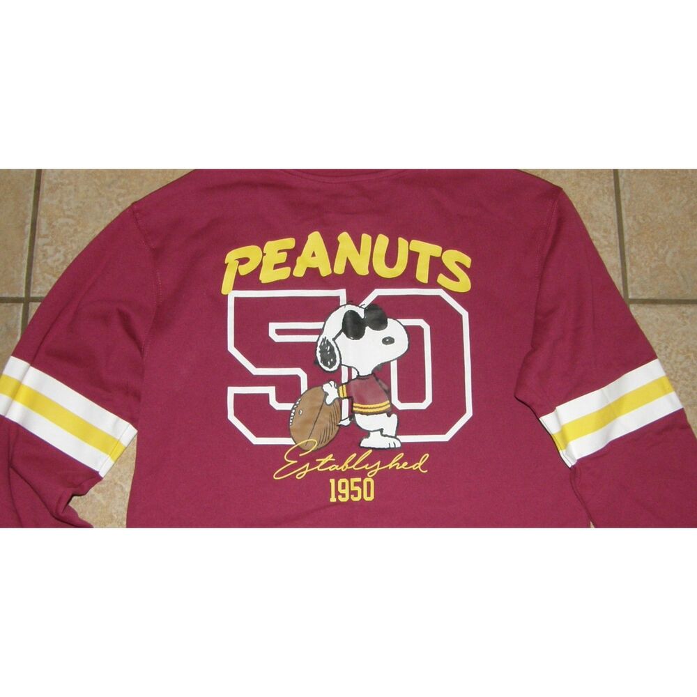 NEW  Purplish Red Sz Small Football Theme Embroidered SNOOPY Sweatshirt PEANUTS - Picture 4 of 5